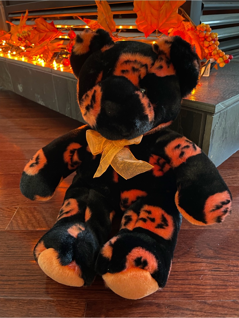 Vintage 1990’s Fiesta Halloween Pumpkin Print Stuffed Bear